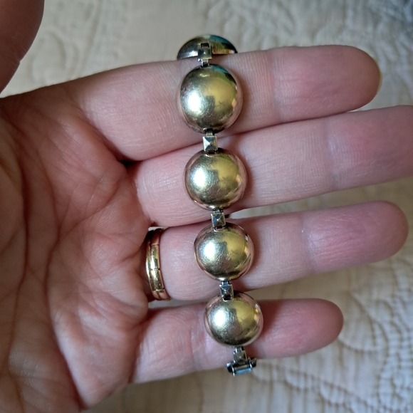 Vintage 14kt over Sterling Silver Symmetalic Half Sphere Bubble Bracelet - Picture 8 of 13